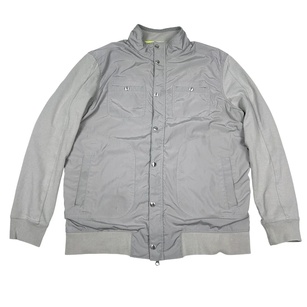 Banana Republic Men XLT Woven Baseball‎ Jacket Tall Gray Hybrid Bomber Tech Prep